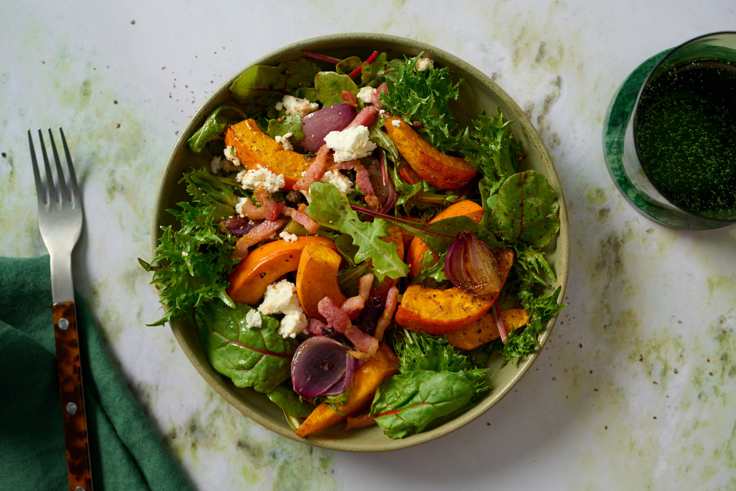 Roasted Hokkaido Pumpkin and Bacon Warm Salad