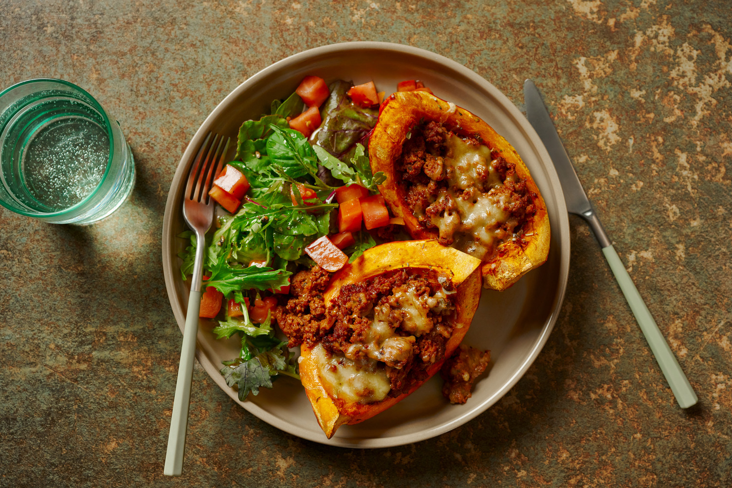 Cheesy Pork Marinara Stuffed Hokkaido Pumpkin
