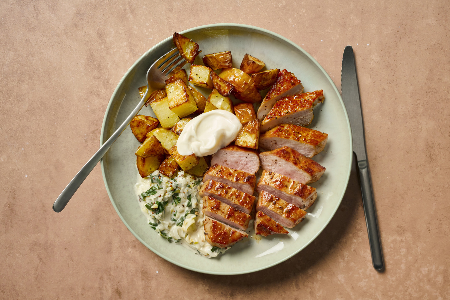 Honey Mustard Double Pork Steaks and Creamed Cheesy Kale