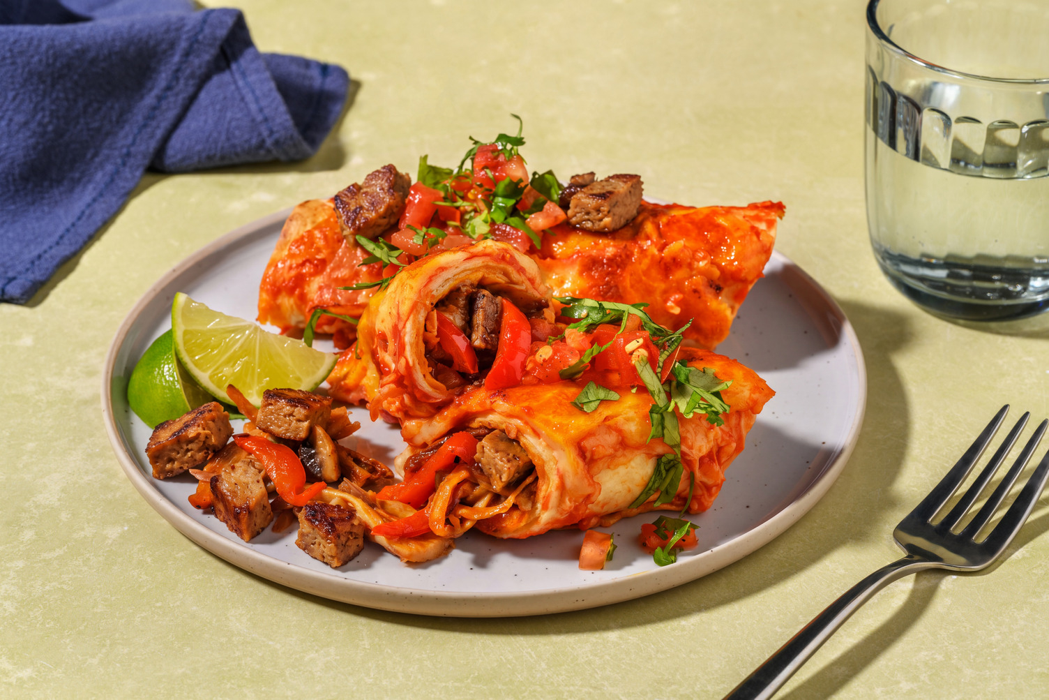 Käsige Austernpilz Enchiladas & vegane Filets