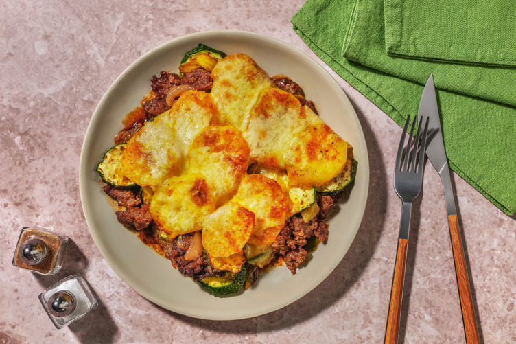 Hartige aardappelgratin met varkensgehakt en Goudse kaas