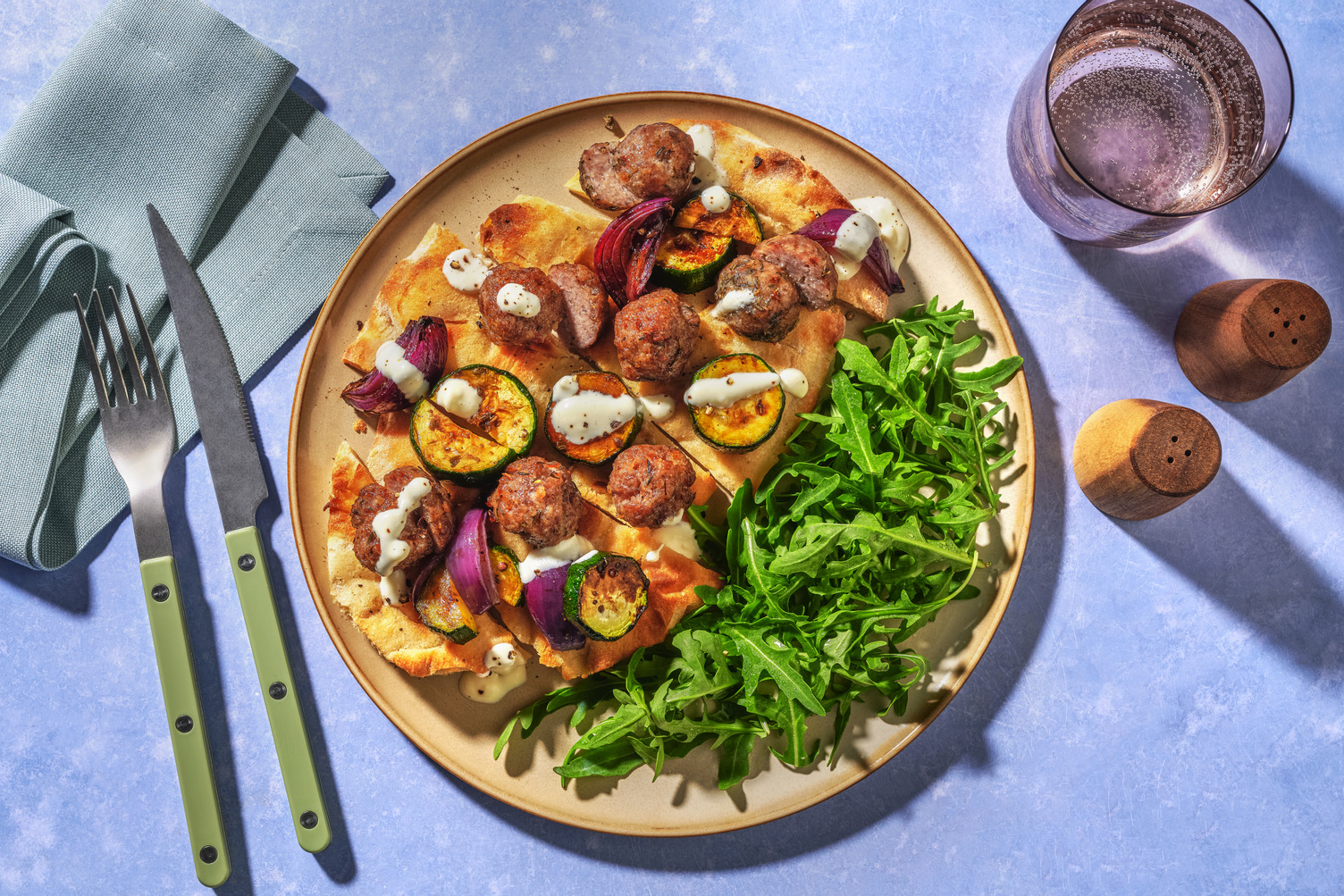 Pork Keftedes Inspired Loaded Flatbread