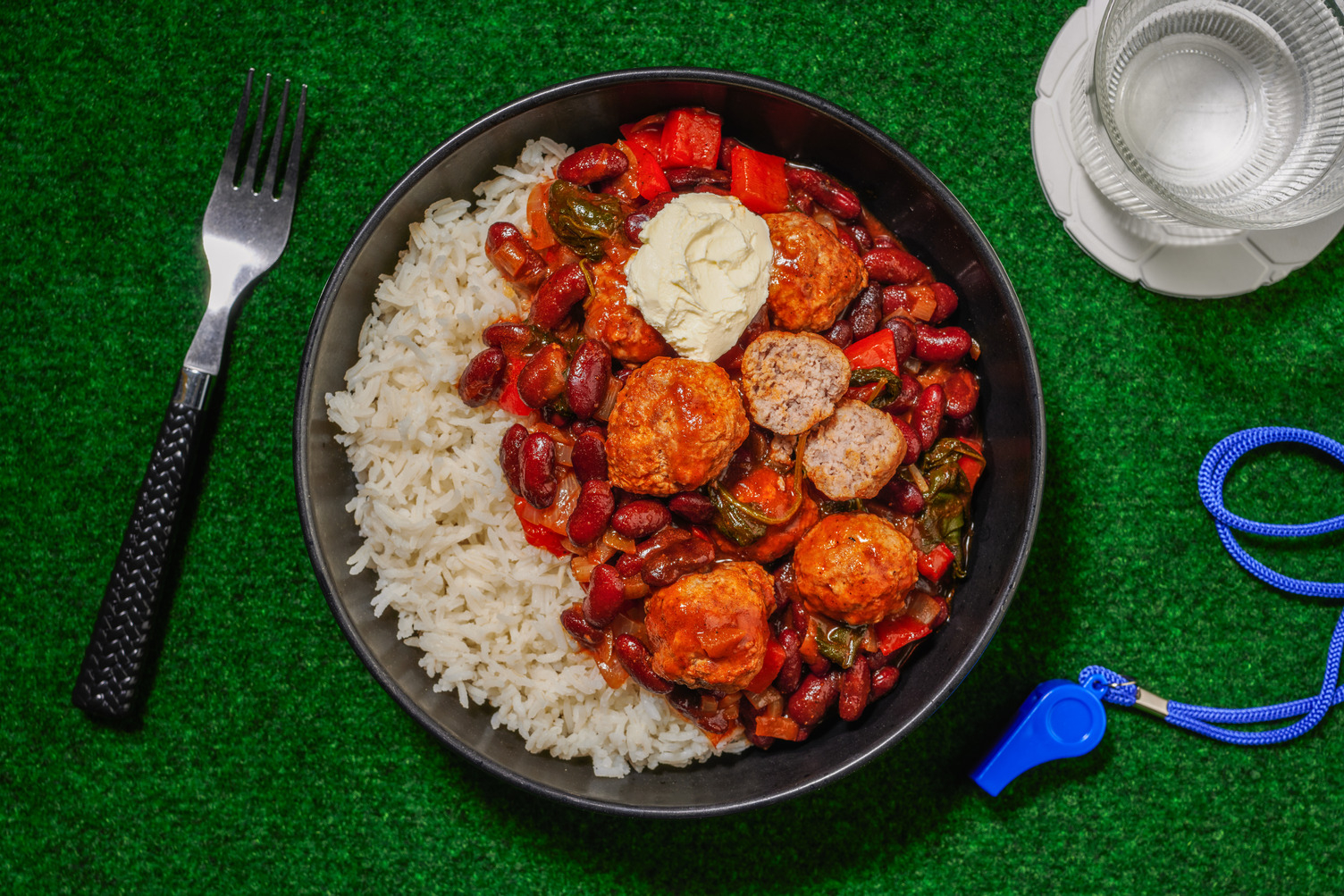 Campfire Style Sausage Meatball Chilli and Rice