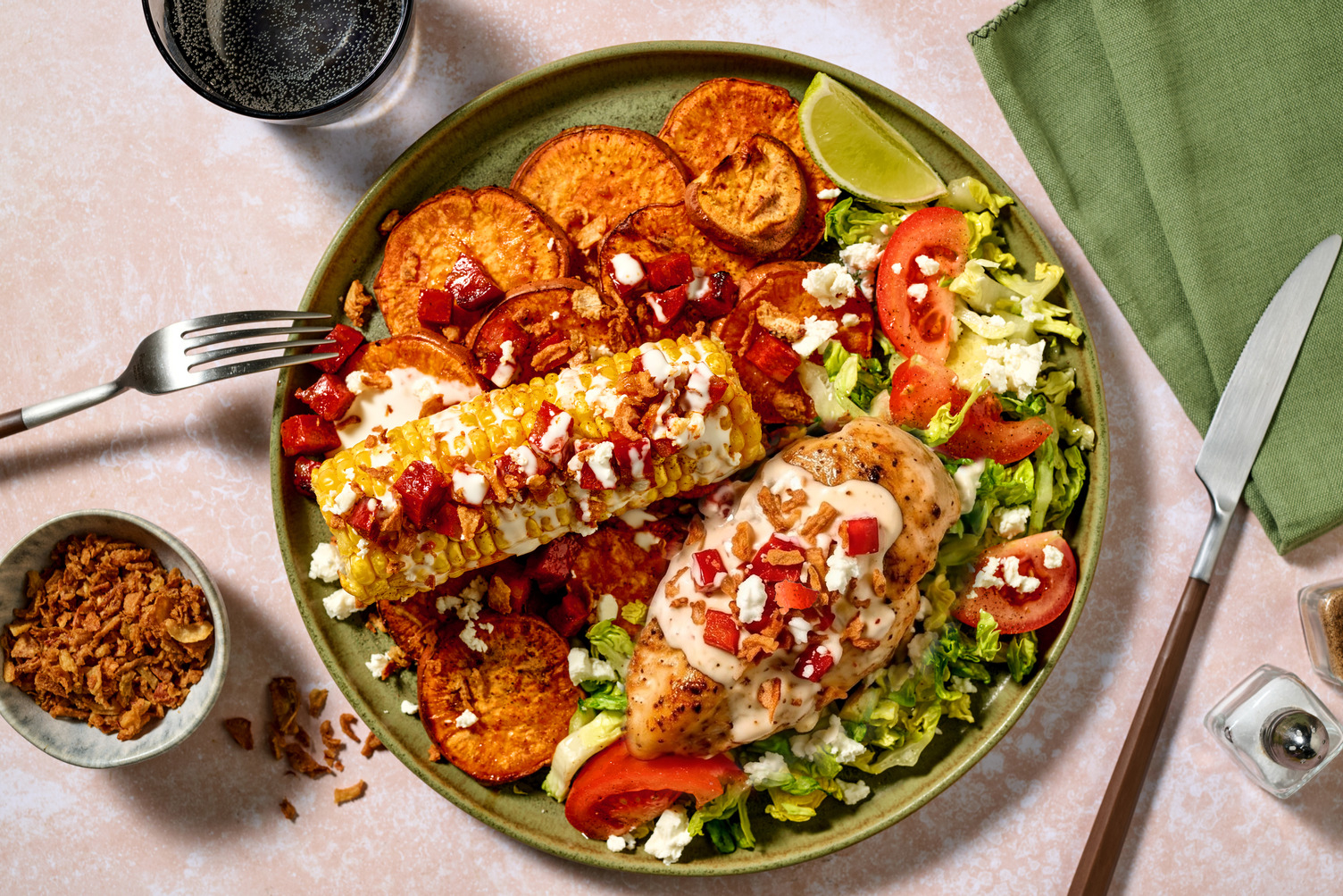 Roast Chicken and Chorizo Elotes Style Loaded Corn on the Cob