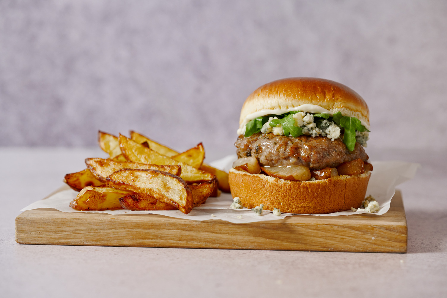 Double Sausage, Blue Cheese and Caramelised Pear Burger