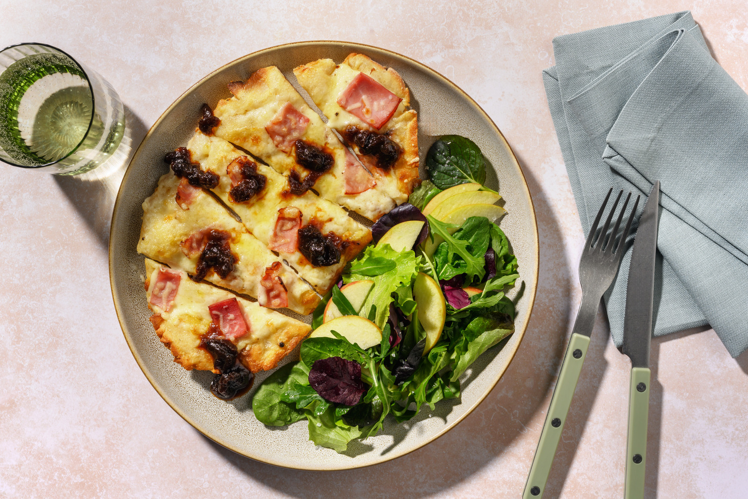 Croque Monsieur Inspired Ham and Cheese Naanizza