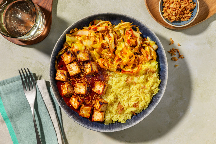 Javanese-style Tofu on Yellow Rice