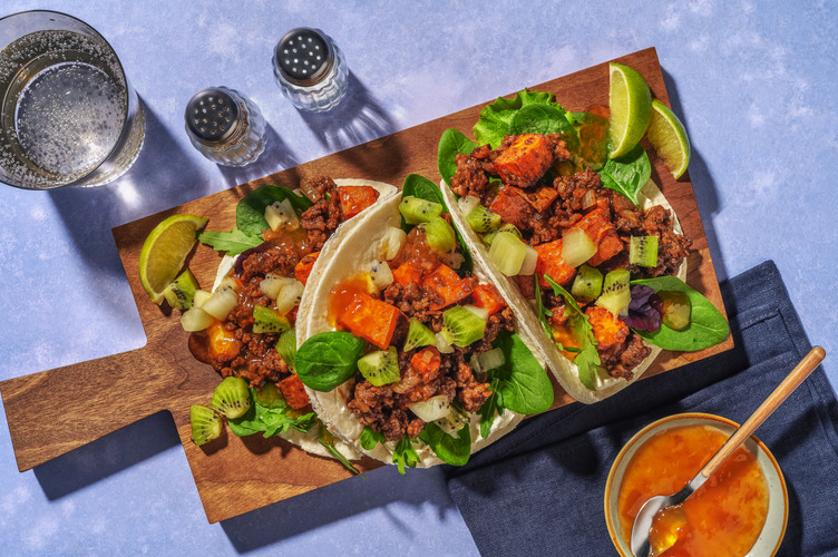 Jerk Spiced Beef and Pineapple Chutney Tacos