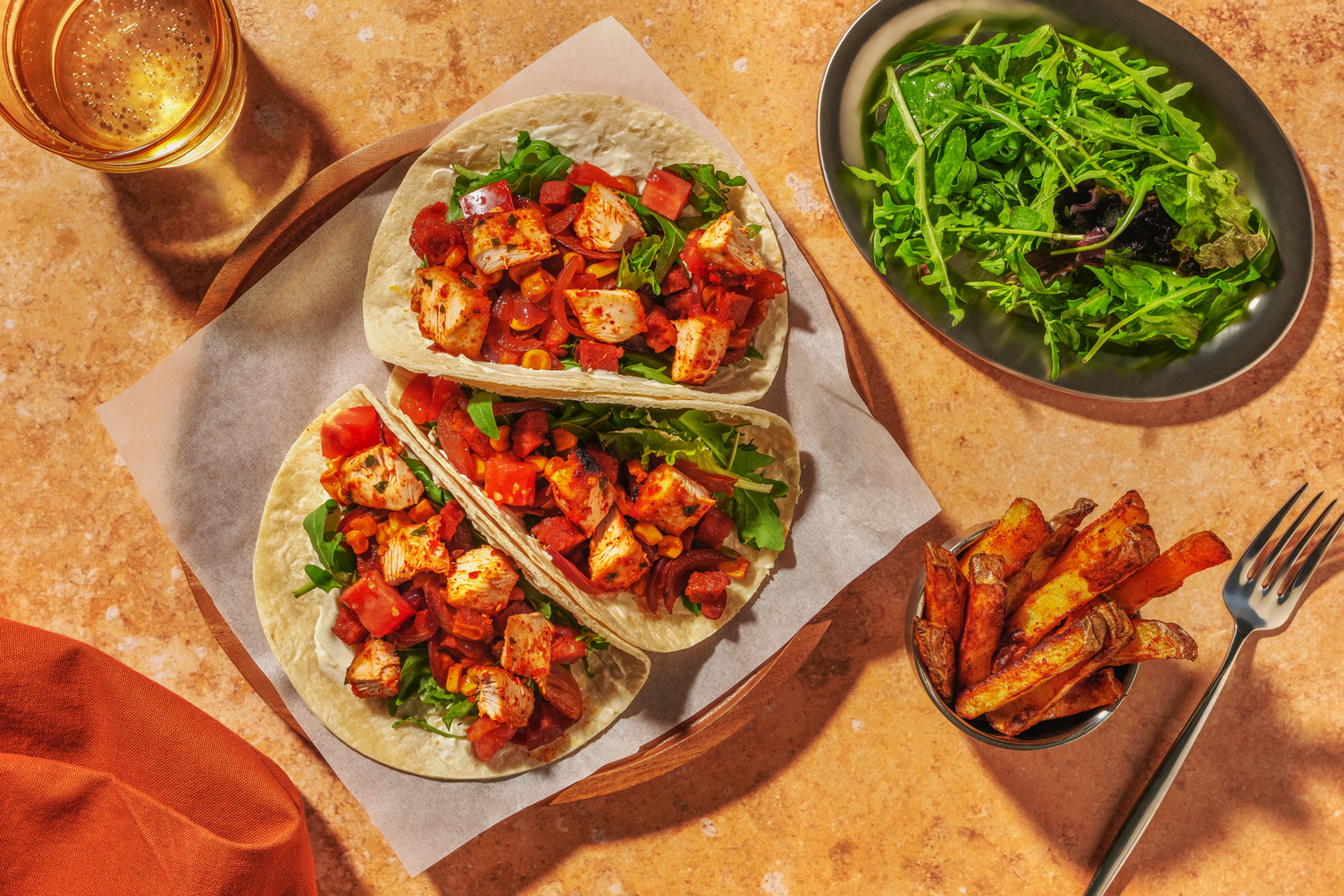 Quick Peri Peri Chorizo, Chicken and Corn Tacos