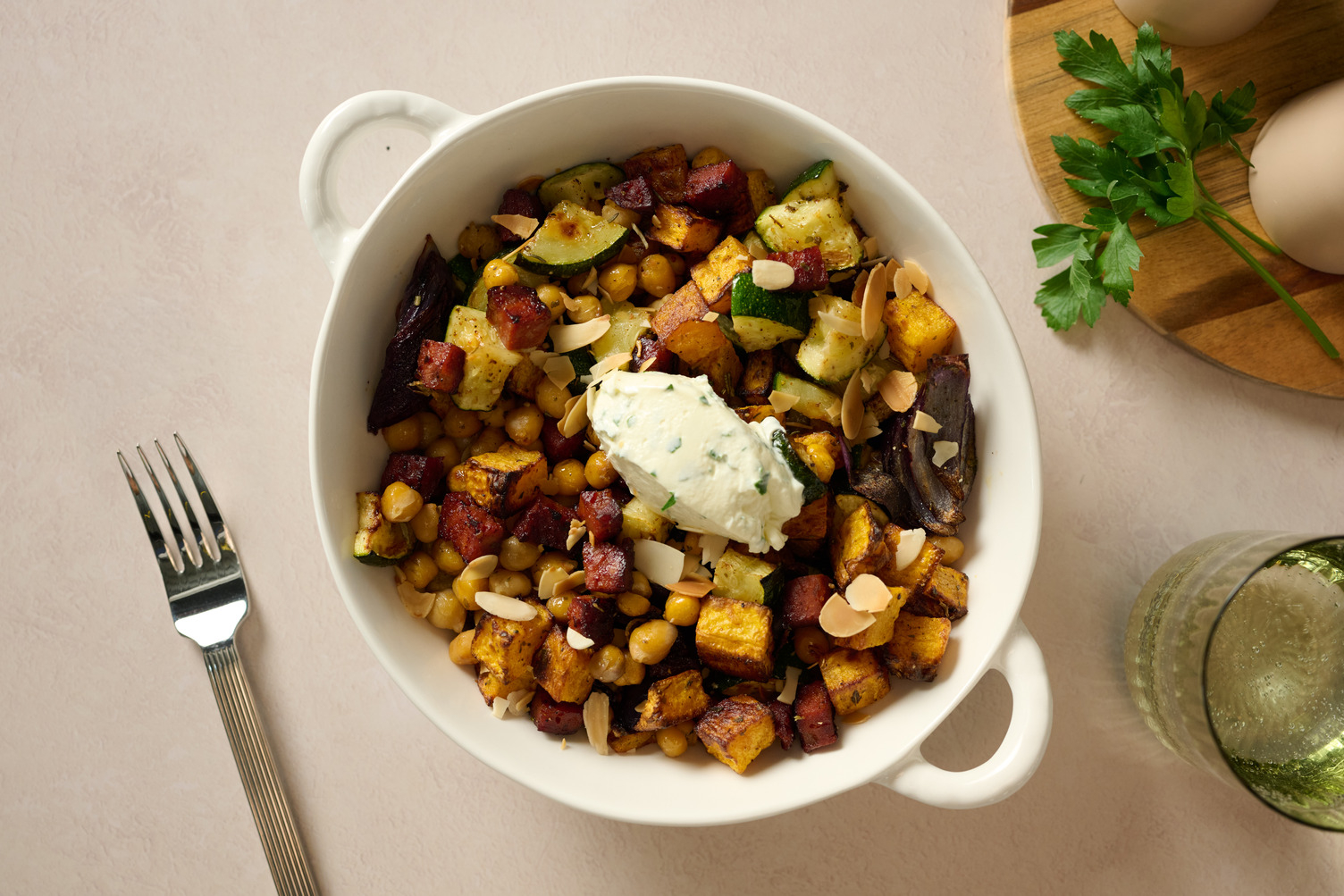 Mediterranean Style Chorizo and Chickpea Traybake