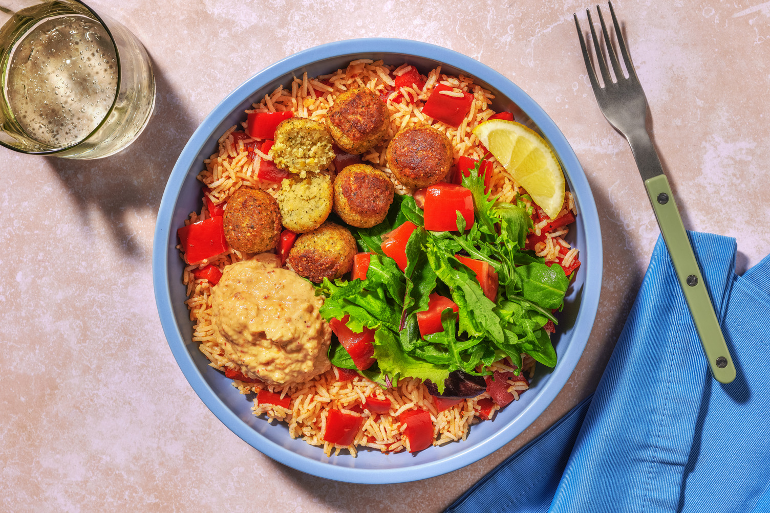 Double Crispy Falafel and Harissa Spiced Rice Bowl