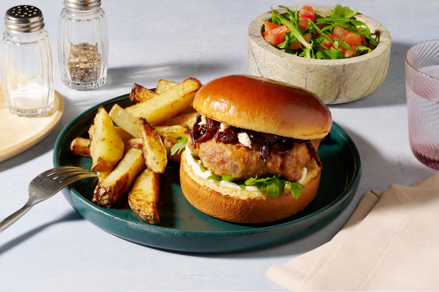 Lily's Lovely Lamb Burgers in Harissa Onion Sauce