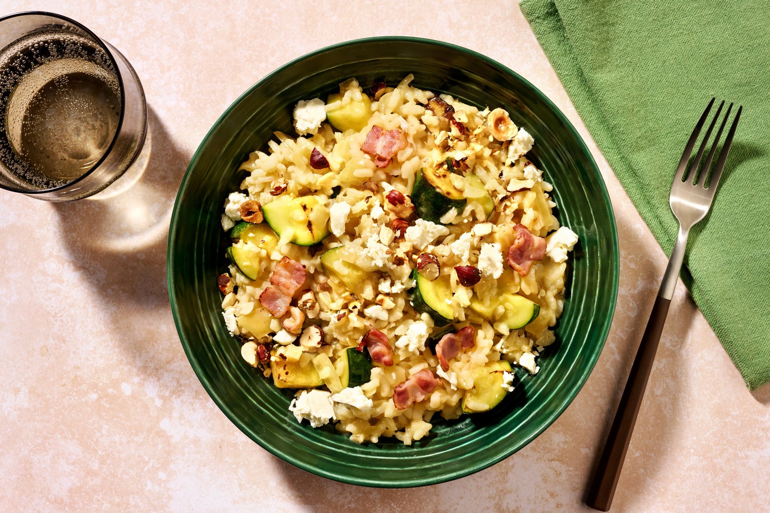 Spinach, Courgette and Goat's Cheese Risotto with Irish Bacon