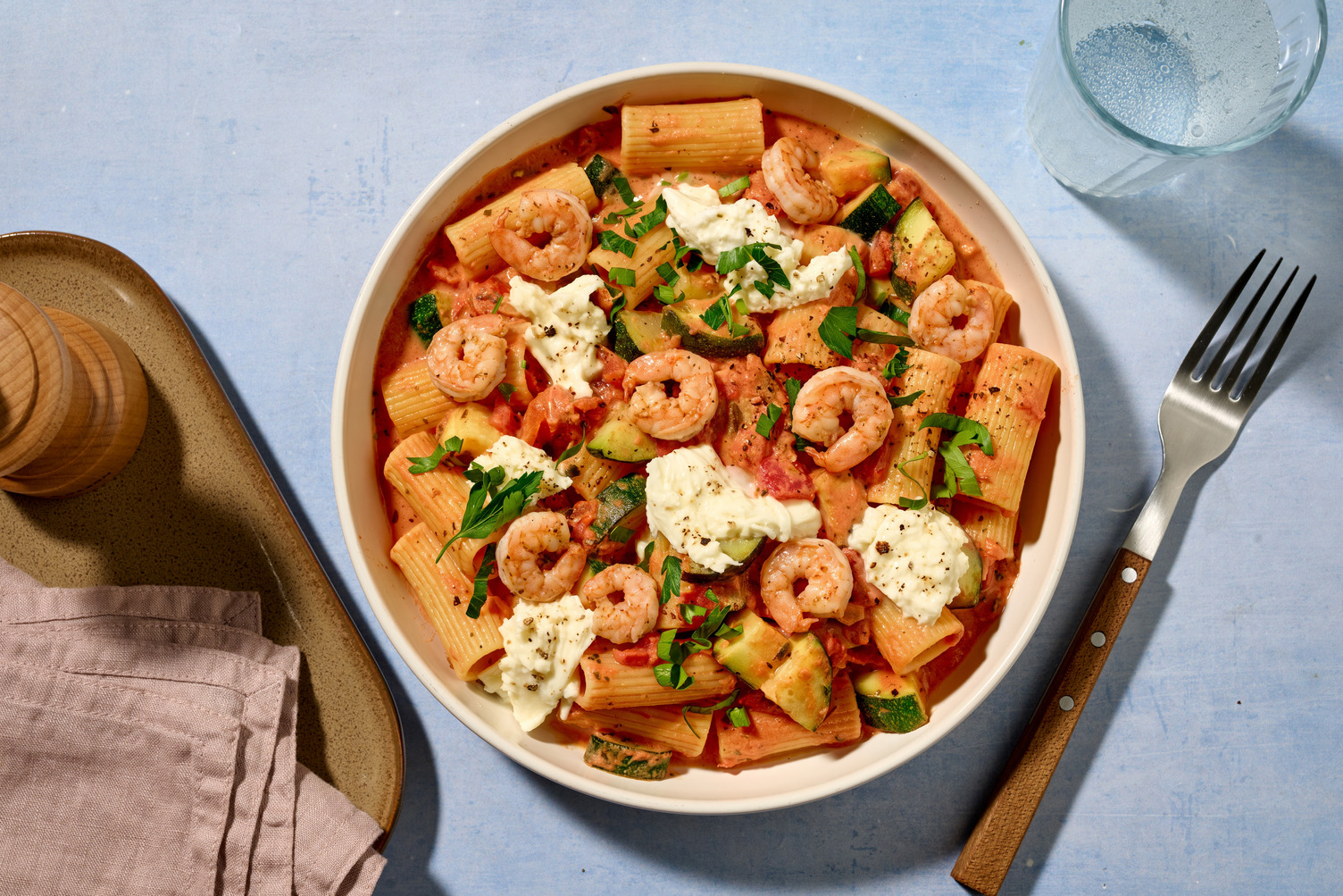 Creamy Courgette and Garlic Rigatoni with Prawns