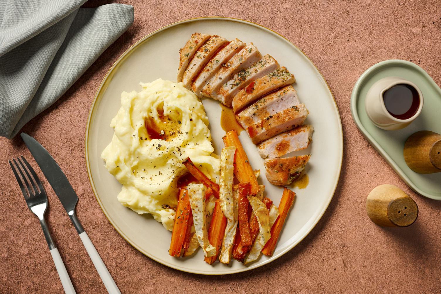 Seared Pork Steak and Roasted Spiced Celeriac