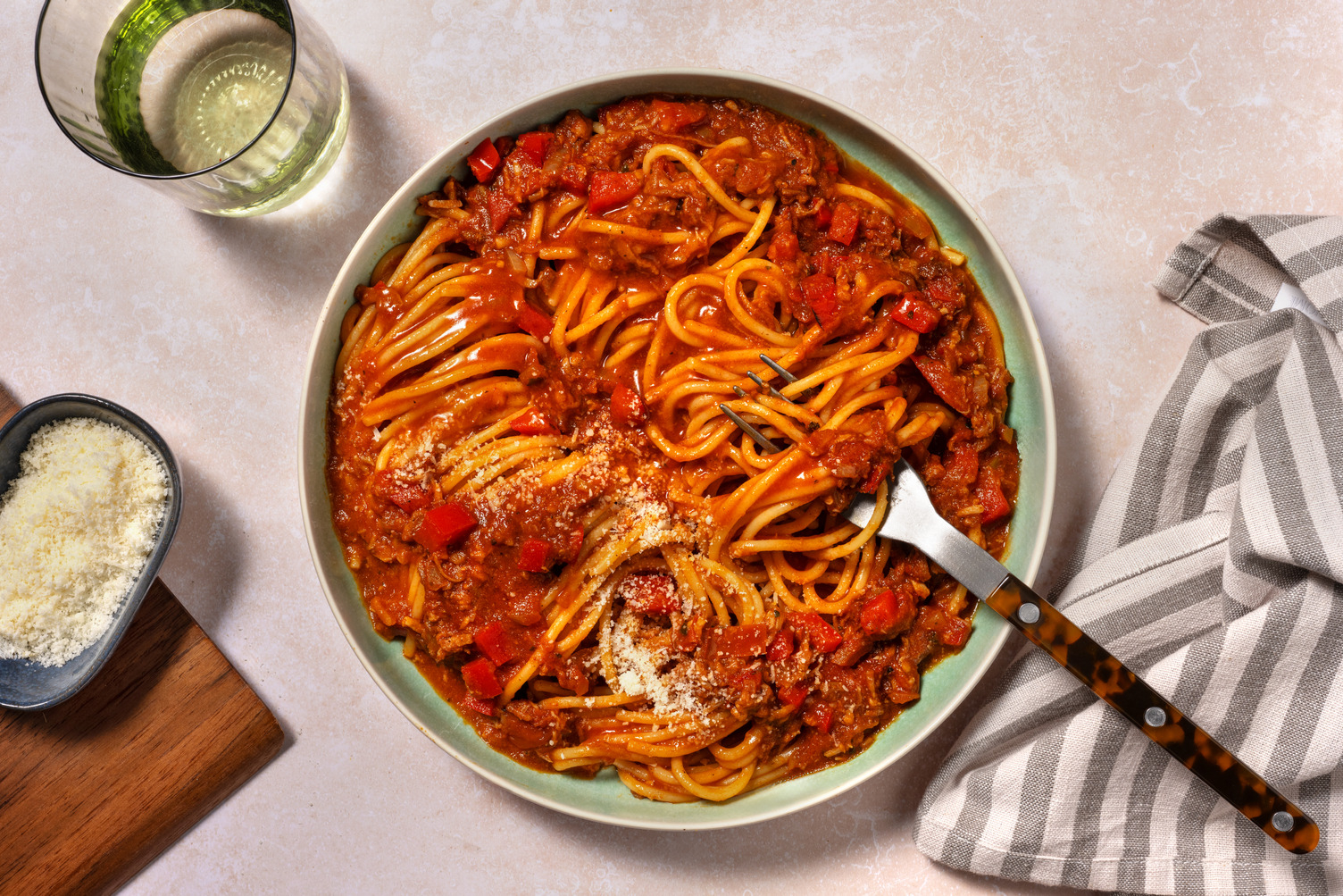 Spaghetti complets au porc effiloché & tomate