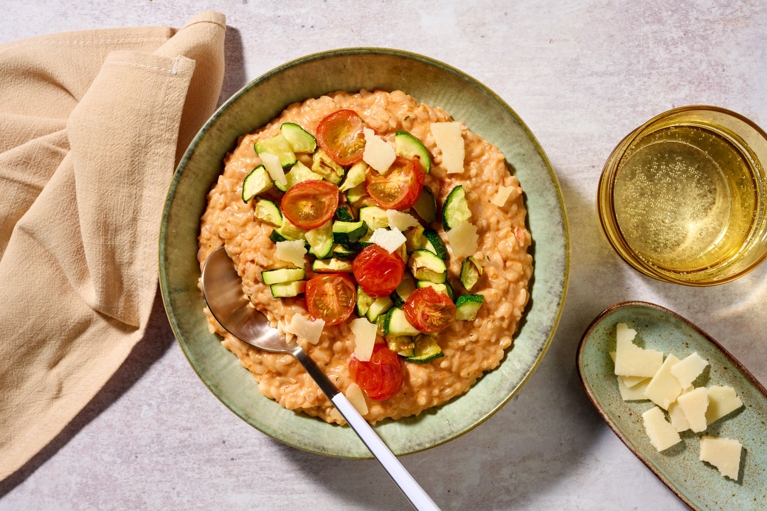 Risotto aux courgettes & tomates cerises rôties