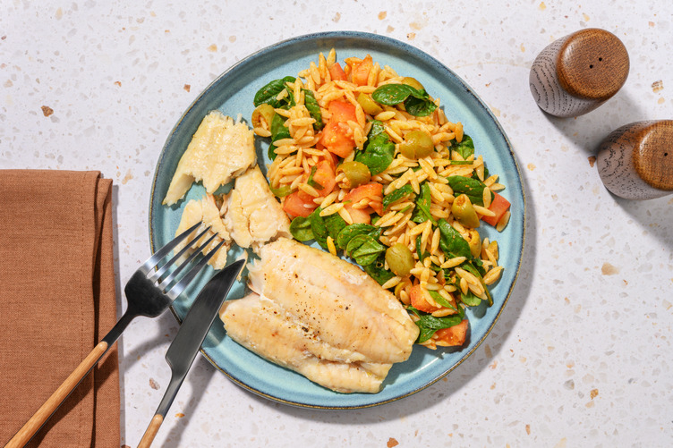 Mediterranean Orzo and Pan-fried Basa
