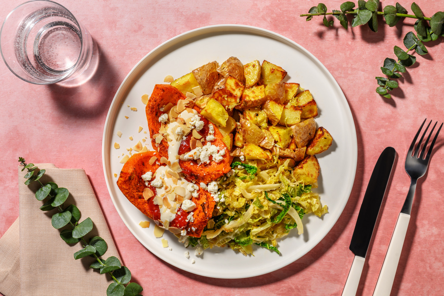 Spiced Salmon, Butternut Wedges and Honey-Harissa Sauce