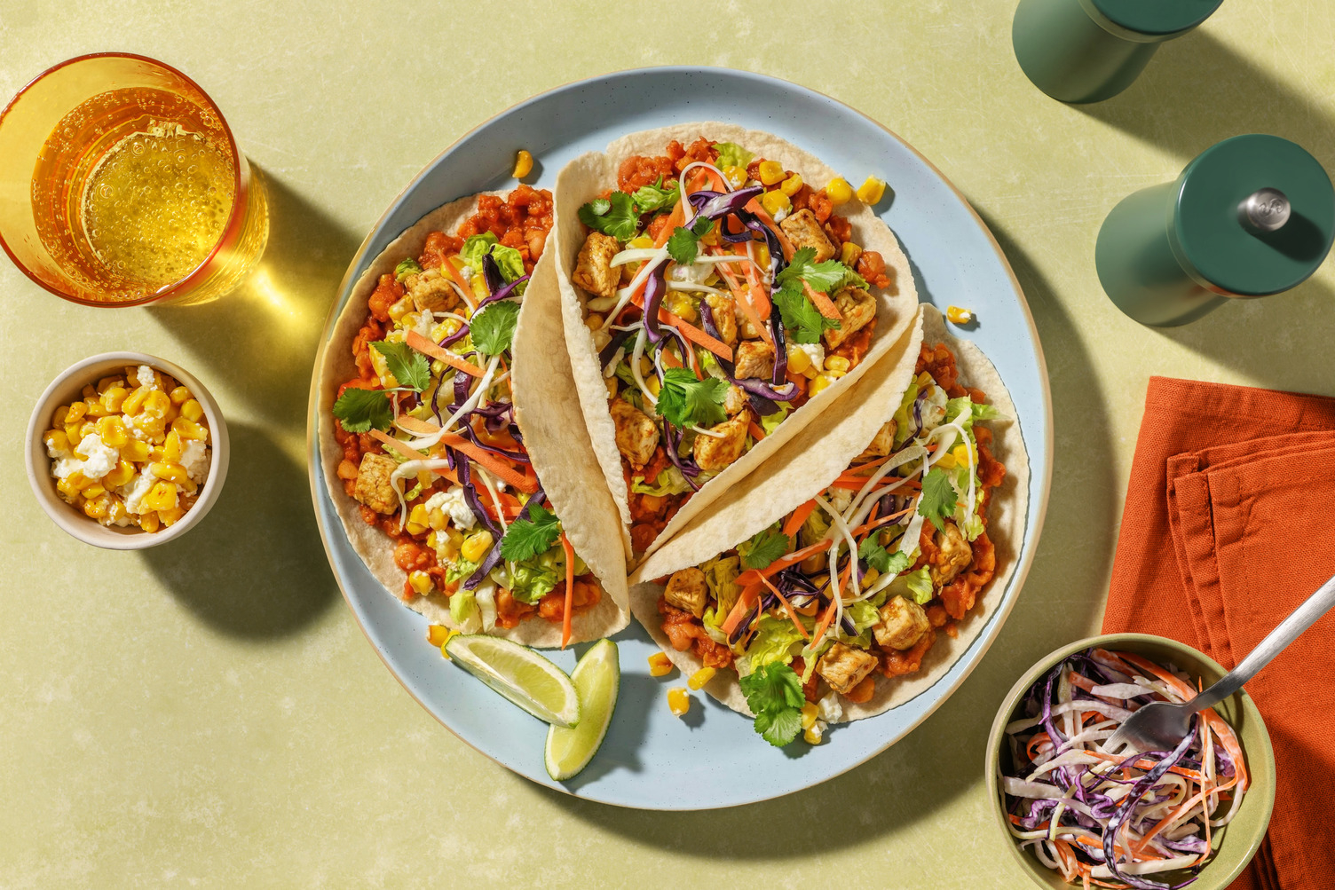 Spiced Smashed Chickpea and Chicken Tacos