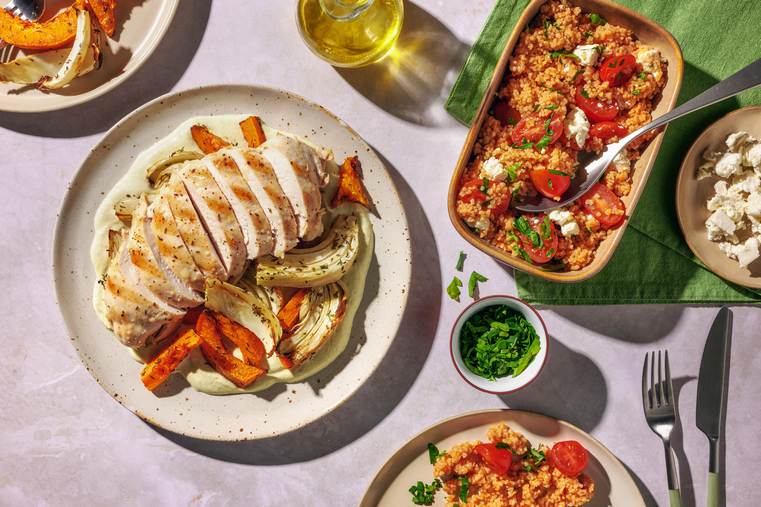 Mediterranean Style Roasted Fennel, Chicken & Chilli Yoghurt