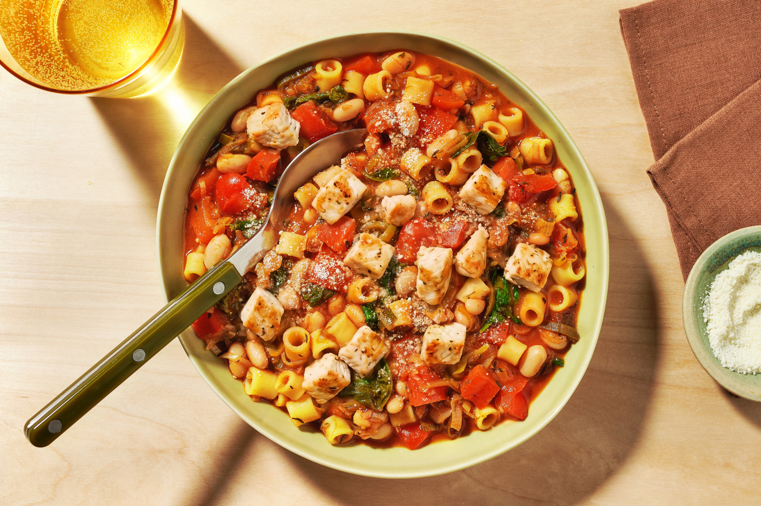 One Pot Campfire Style Cheesy Chicken Minestrone Soup