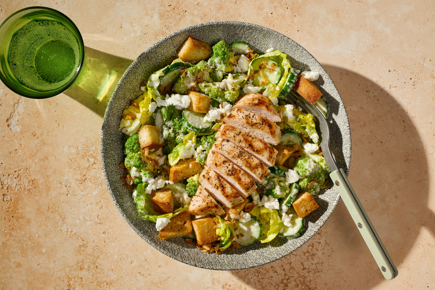 Chicken and Super Green Romanesco Spiced Caesar Style Salad