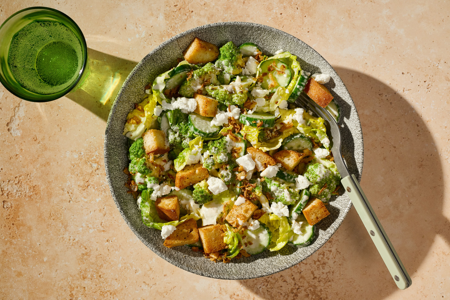 Chicken and Super Green Romanesco Spiced Caesar Style Salad