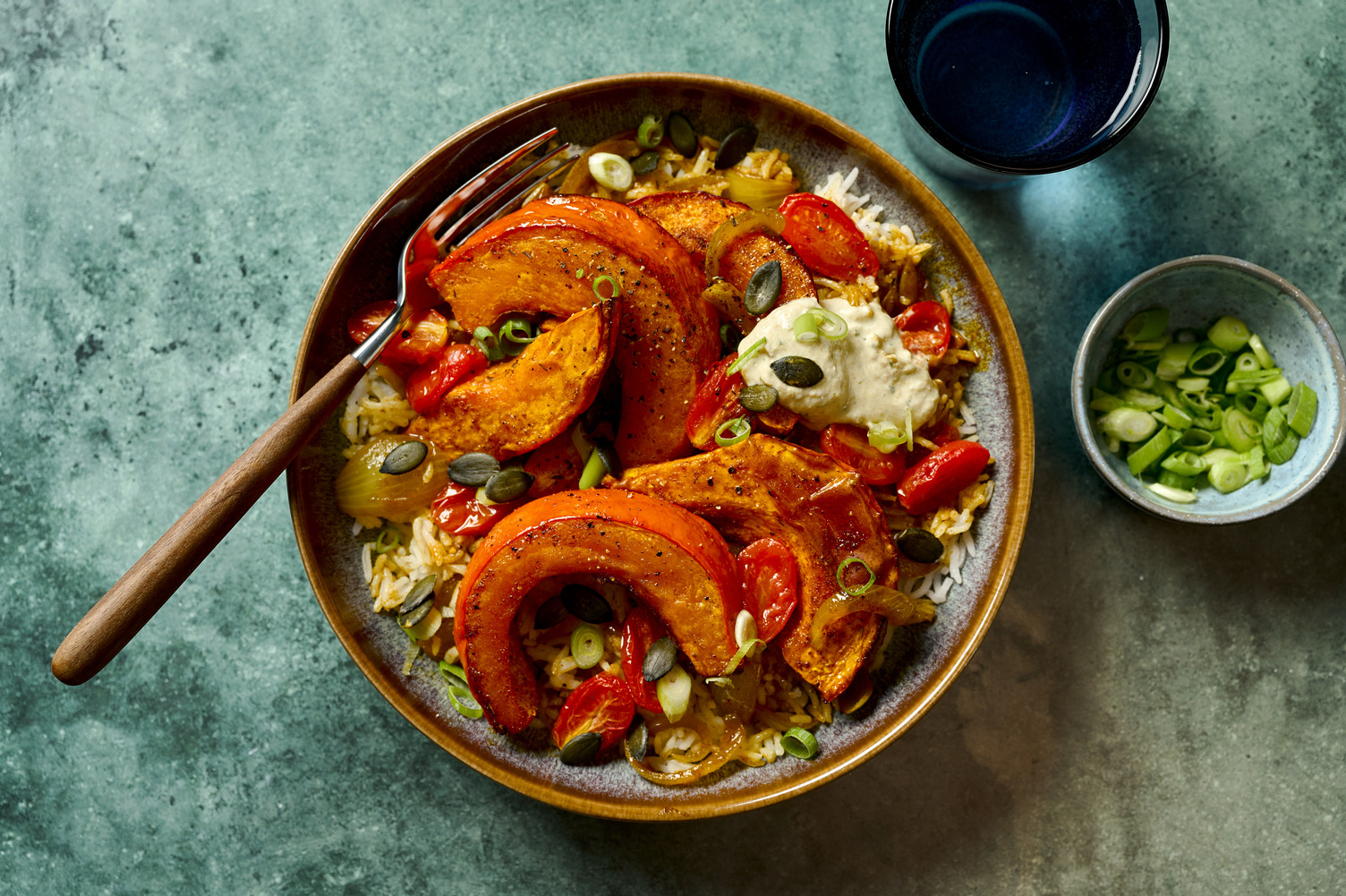 Honey Roasted Pumpkin Wedges and Shawarma Spiced Chorizo Rice