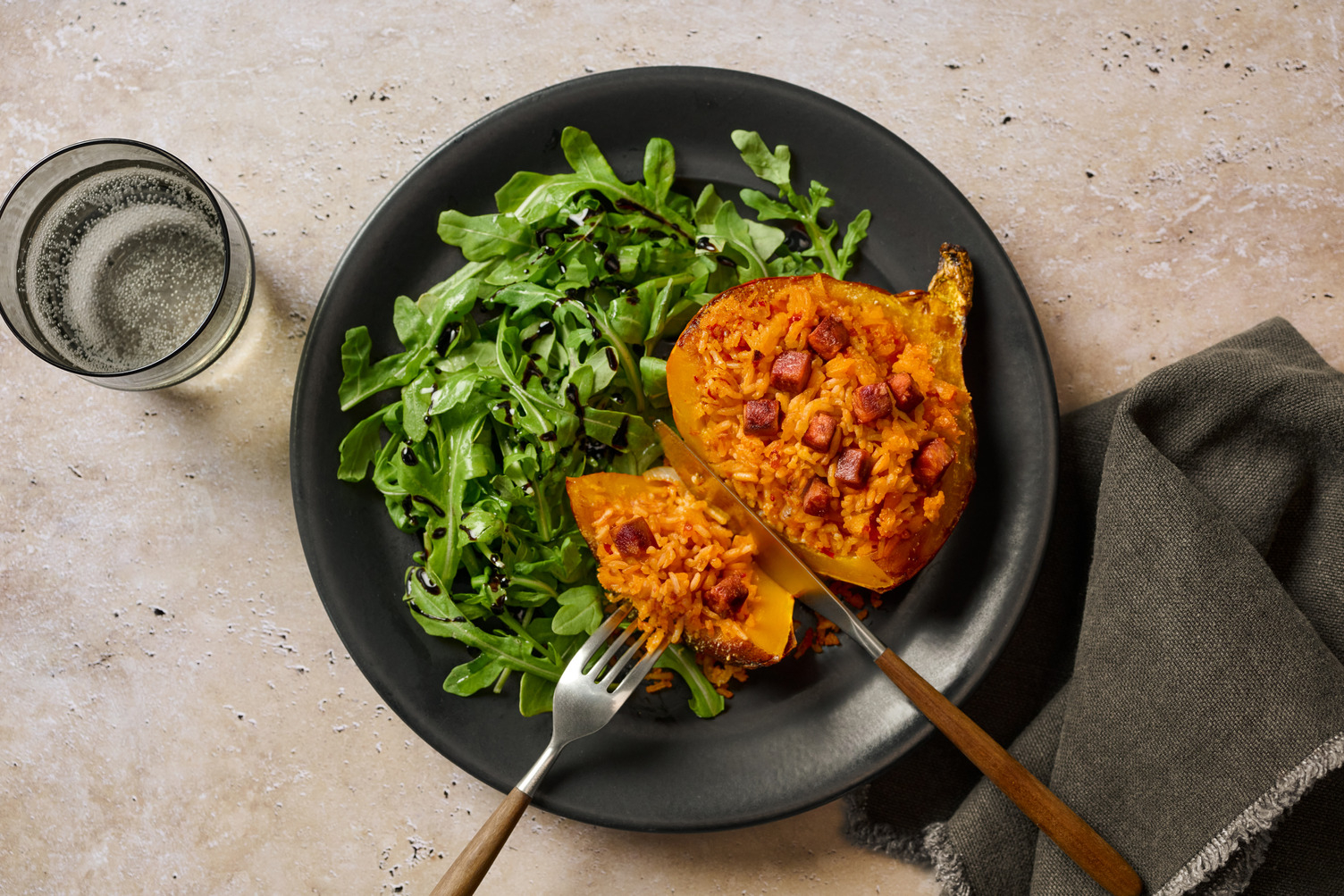 Chorizo and Veggie 'Nduja Rice Stuffed Hokkaido Pumpkin