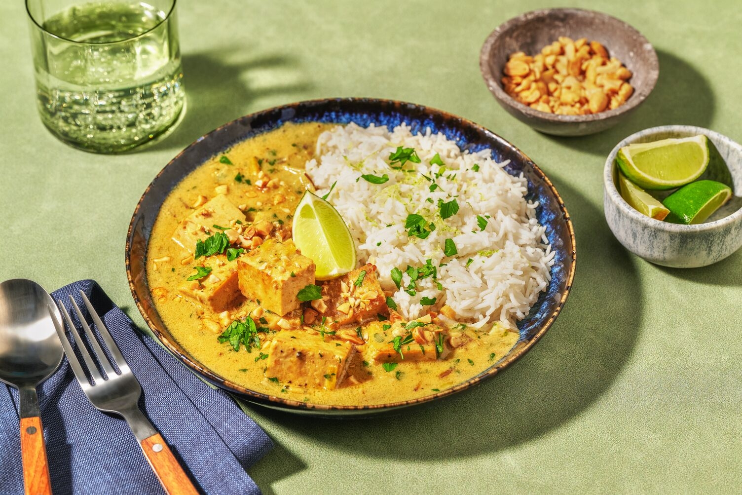 Curry vert thaï au tofu, cacahuètes & poireau