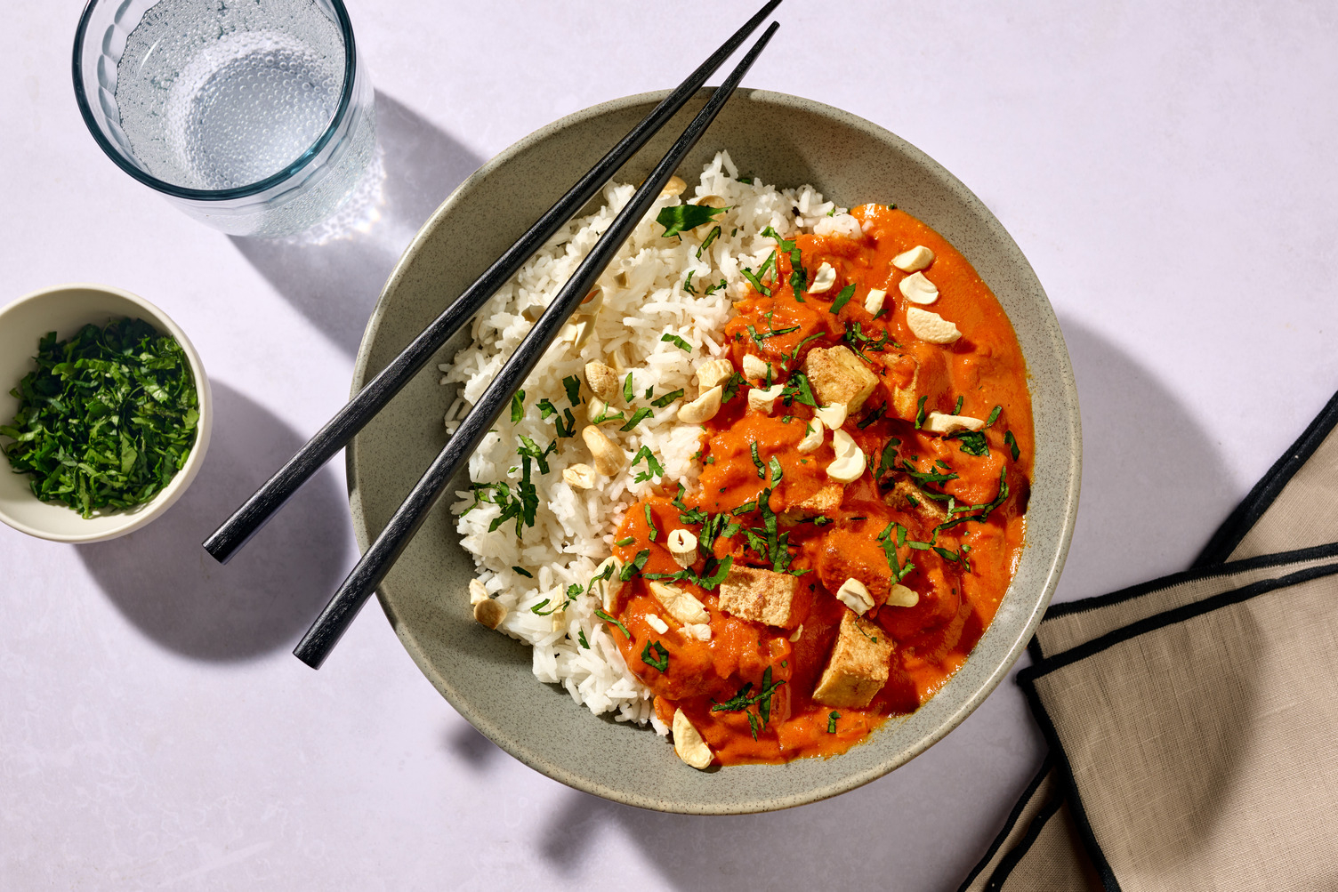 Tofu butter masala, cajous & riz