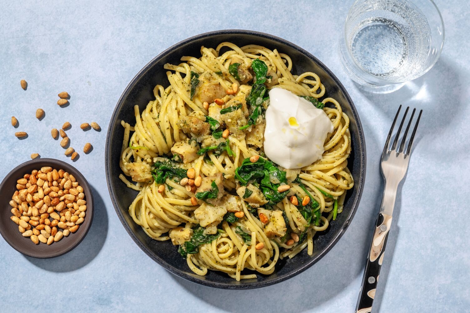 Linguine aux artichauts marinés & burrata