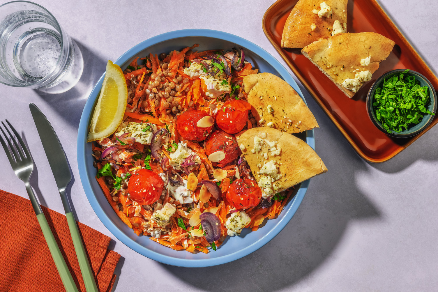 Salade de lentilles & tomates rôties au zaatar