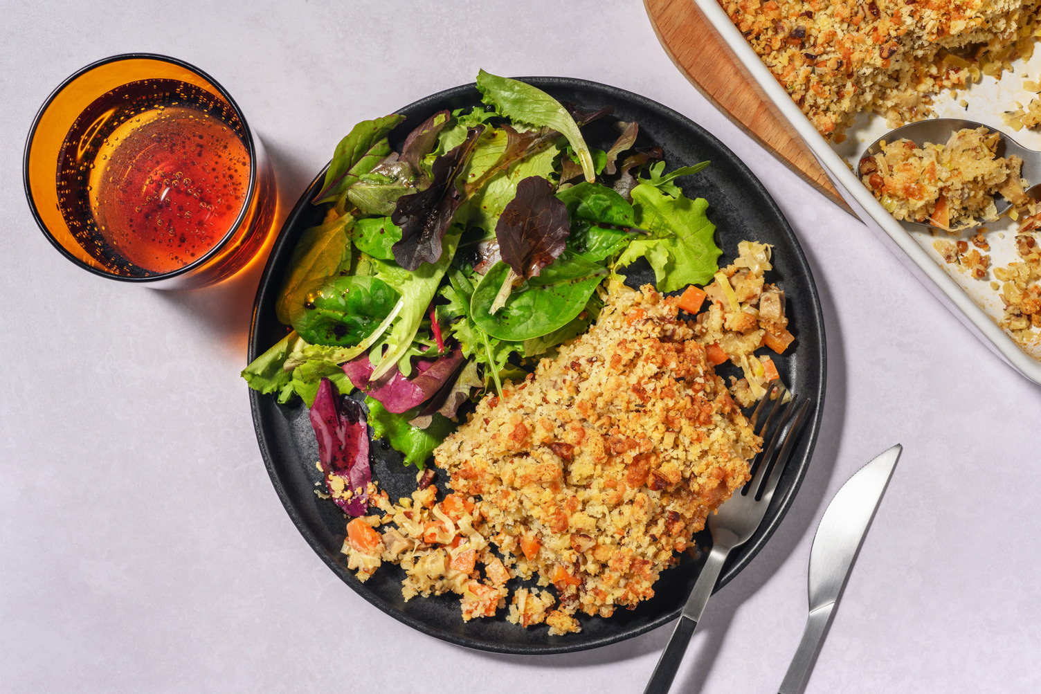 Crumble de poireau, champis & thym