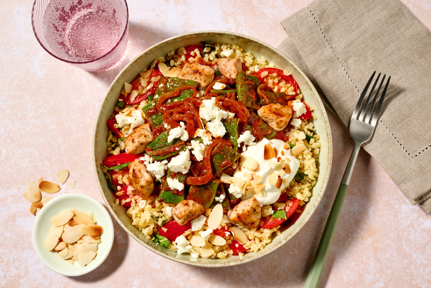 Sticky Spiced Onion, Chicken & Summer Bean Braise on Bulgur