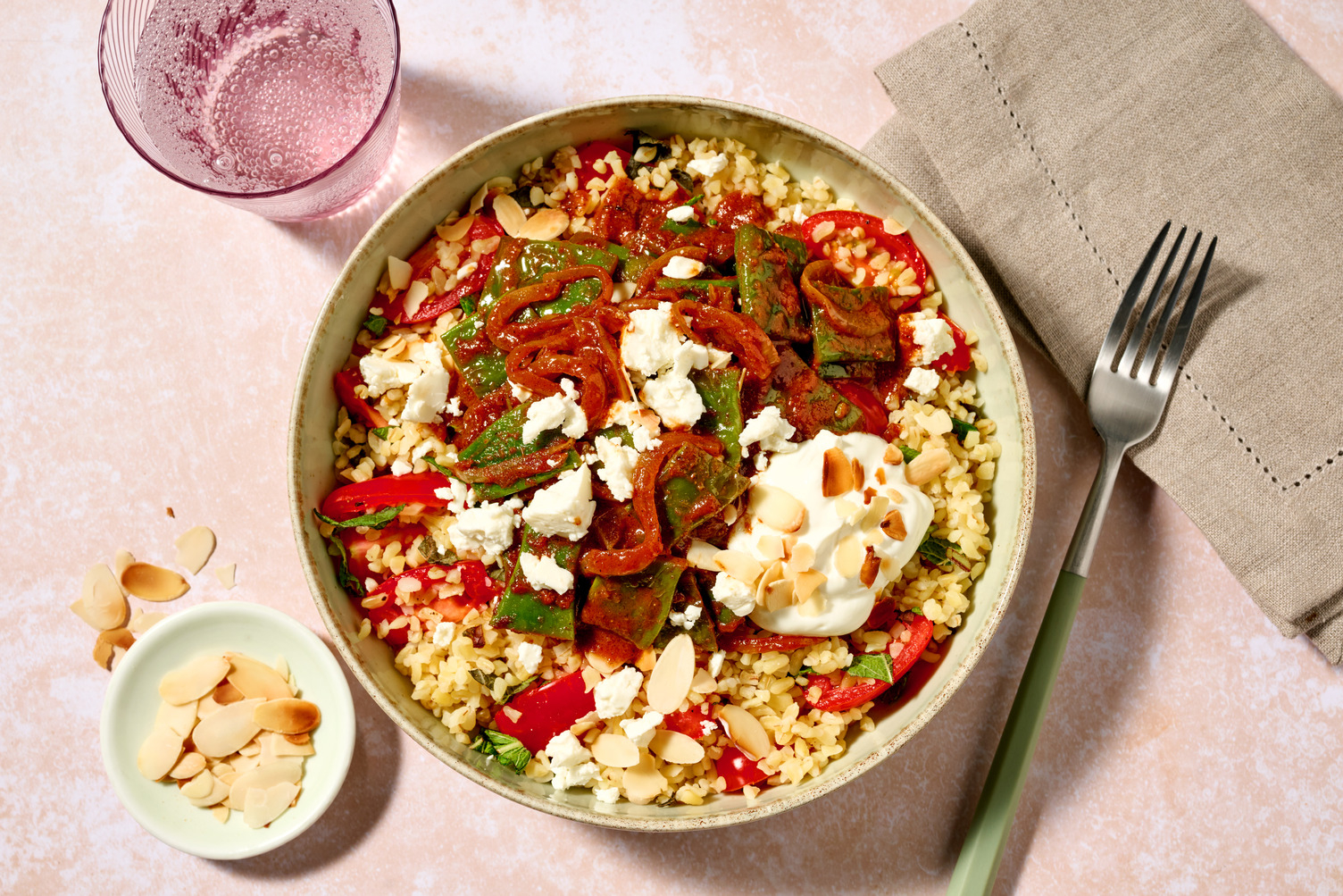 Sticky Spiced Onion, Chicken & Summer Bean Braise on Bulgur