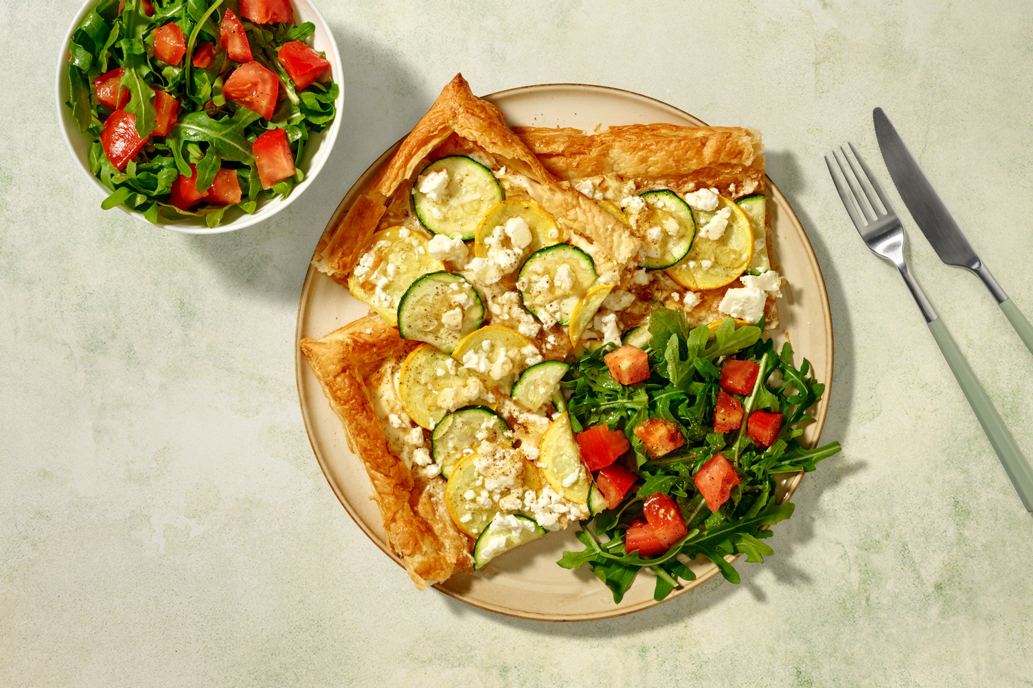 Green & Yellow Courgette Cheesy Bacon Summer Tart