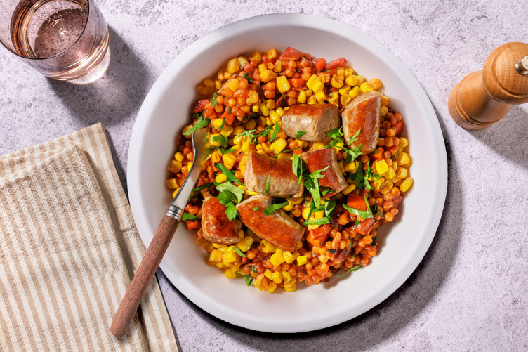 Saucisse & couscous perlé aux lardons