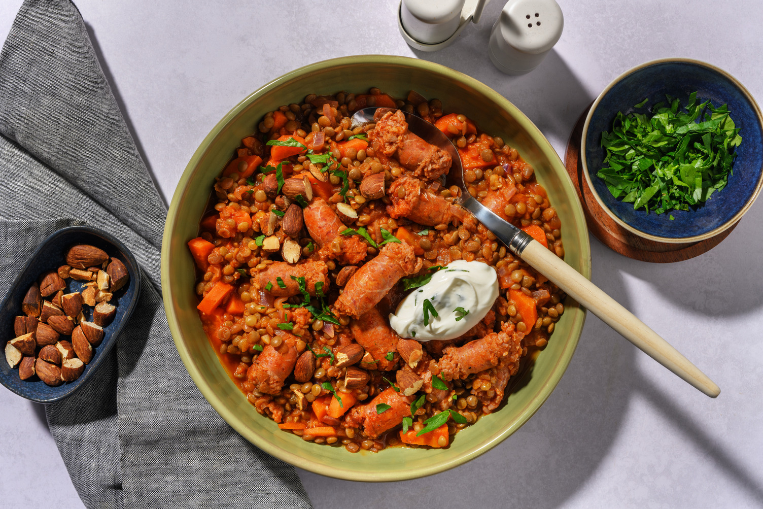 Merguez grillées & lentilles vertes aux épices