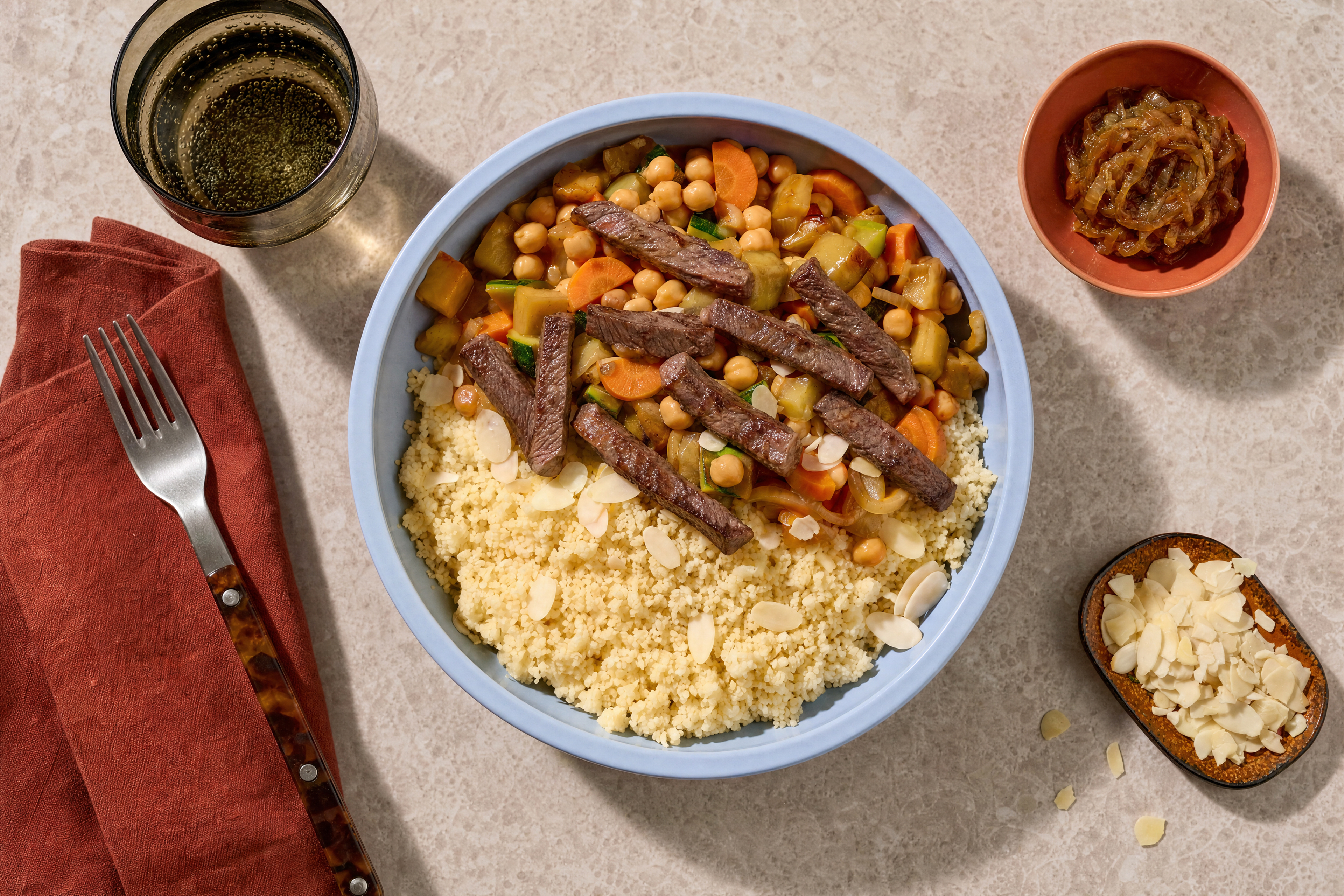 Vegetarian Couscous Tfaya with Irish Beef Rump Strips
