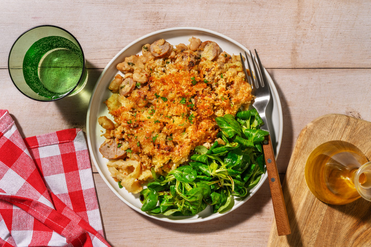 Gratin de chou vert & saucisses de Toulouse