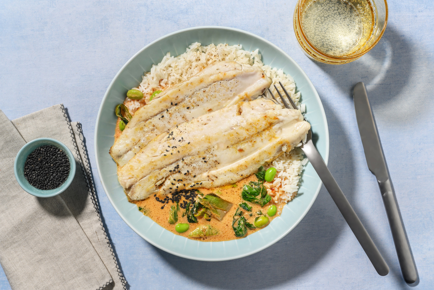 Black Sesame Double Barramundi in Red Thai Style Sauce