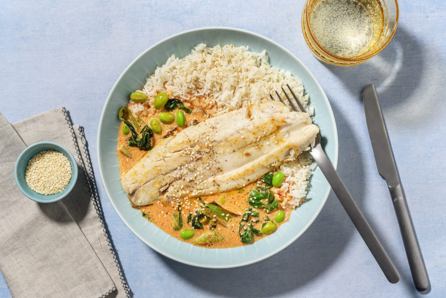 Black Sesame Salmon in Red Thai Style Sauce