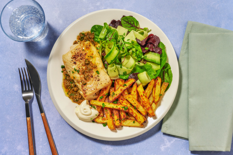 Belgian Style Double Haddock in Parsley & Caper Meunière Sauce