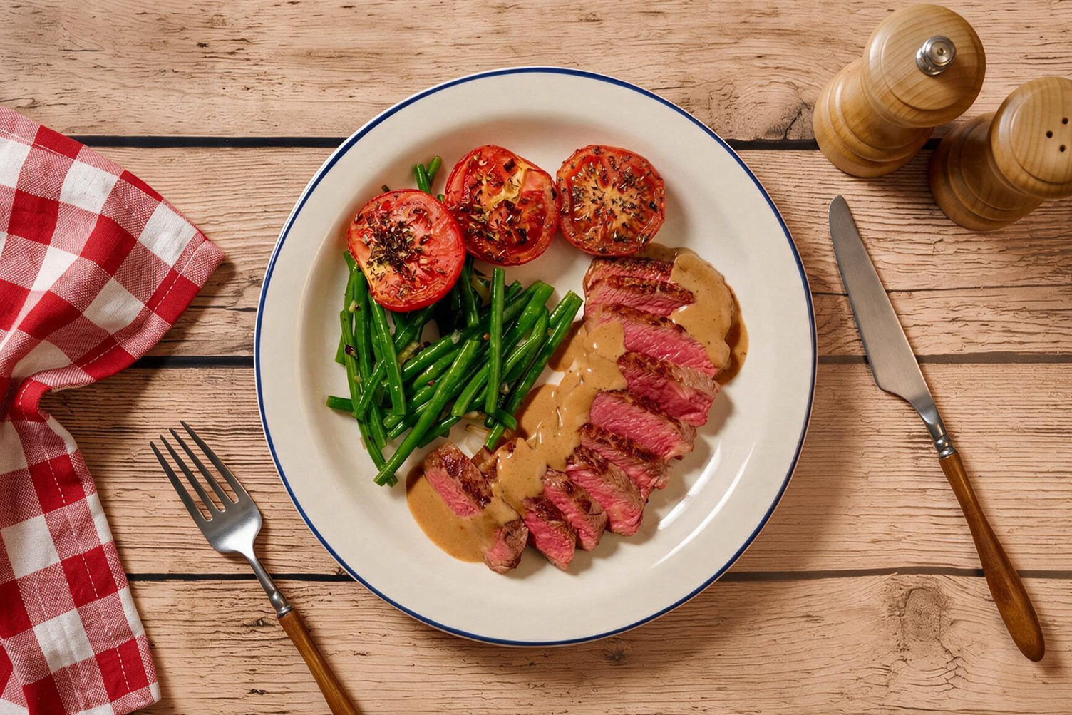 Bavette dorée & tomates à la provençale