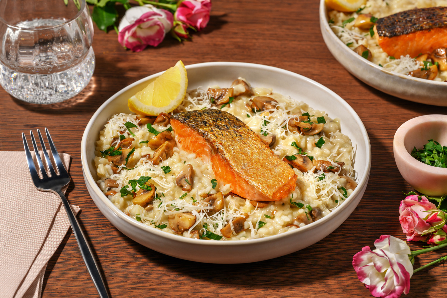 Risotto fondant d'amour, saumon grillé & persil