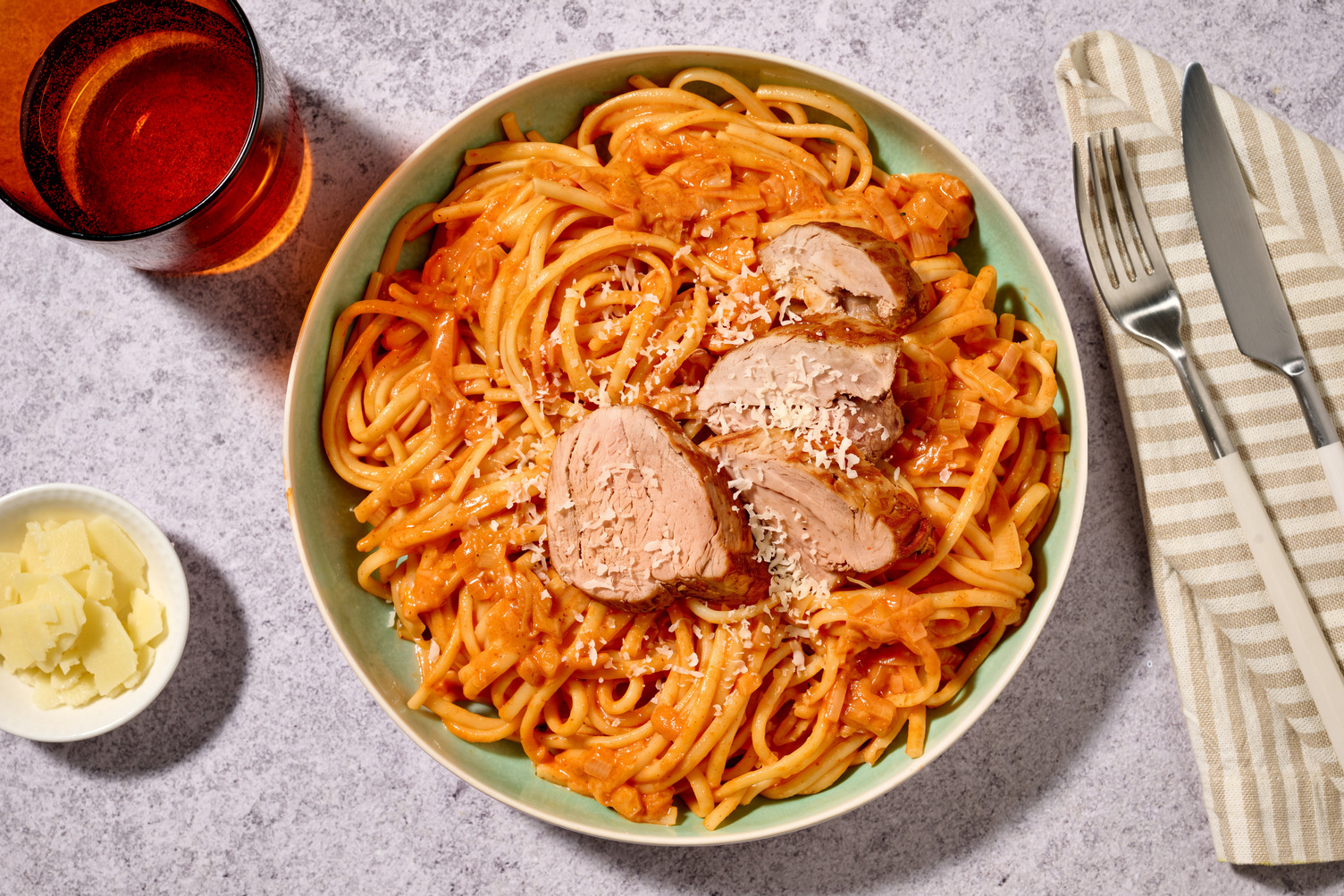 Filet mignon & linguine façon Romanoff