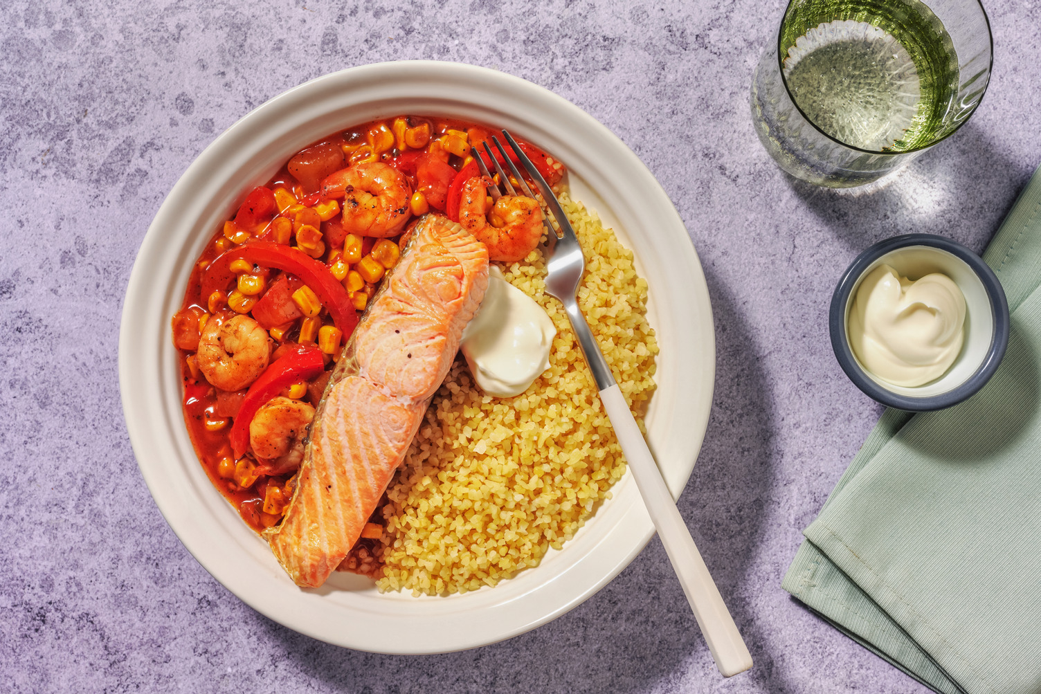 Chipotle-Mango Prawn and Salmon Bulgur Bowl