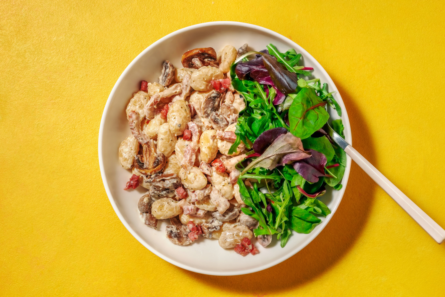Gnocchi forestiers aux lardons & fromage frais